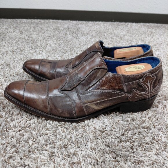 Mark Nason Slip On Shoes Mens 14 Brown Leather Cross Patch Rock Lives Italy Made main image 5